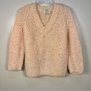 VTG 60s Hand Knit Exclusive Russ Italy Boucle V Neck Sweater Wool Mohair Blend